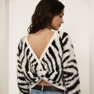 Ba&sh NWT Twist Back Angora Zebra-Print Sweater Size M (2)